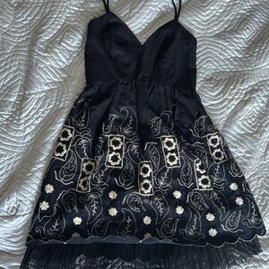Elegant Black Dress with Floral Embroidery
